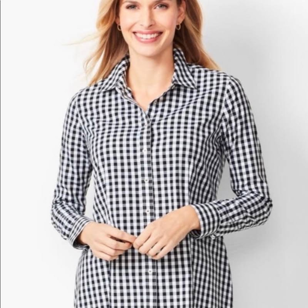 Talbots Petite Black and White Gingham button down shirt